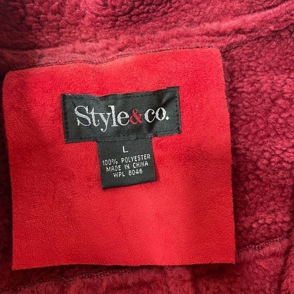 STYLE & Co. Red Faux Sherpa Paneled Zip Up Collared Jacket Size Large - Picture 10 of 10